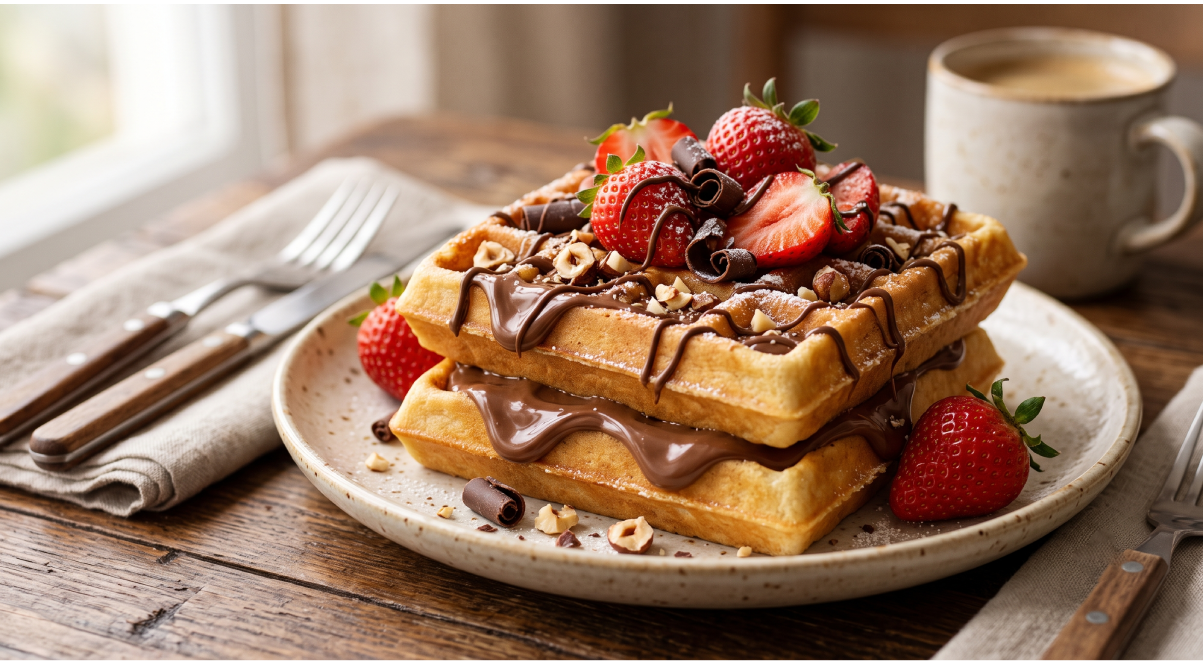 Waffle Crocante com PrinkNut e Morango